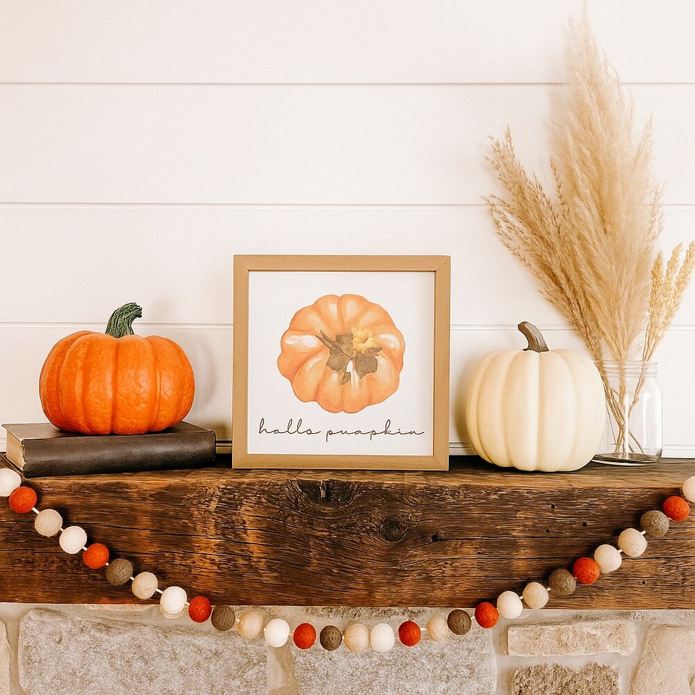 Rustic Farmhouse Hello Pumpkin Sign | Fall Harvest Home Decor | Autumn Wall Art